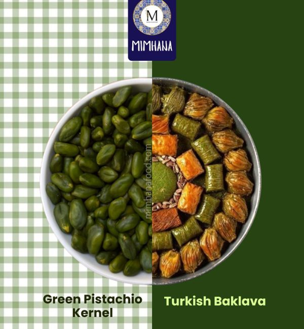 Green pistachio kernels used in baklava