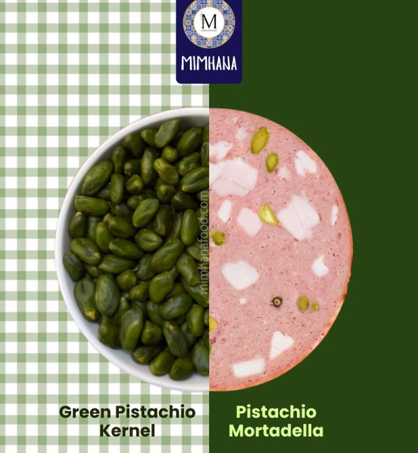 Green pistachio kernels used in mortadella