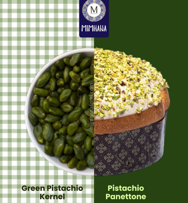Green pistachio kernels used in pistachio panettone