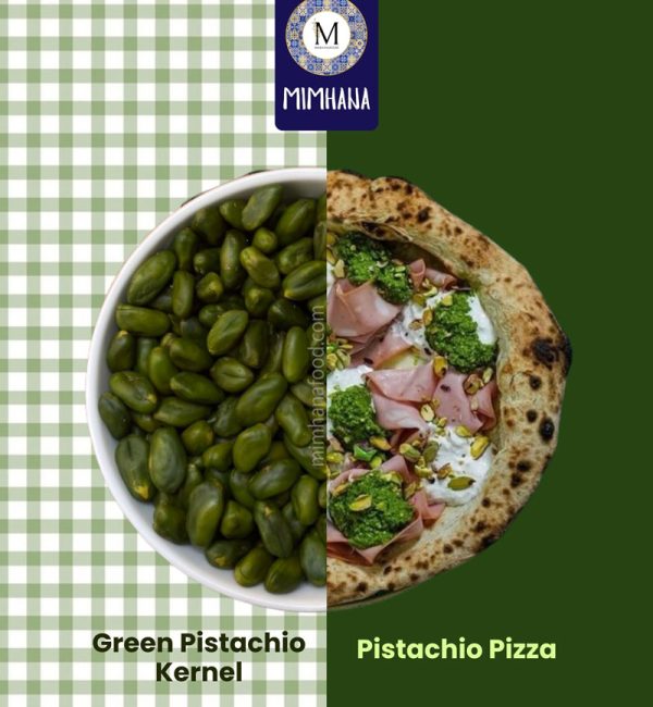 Green pistachio kernels used in pizza